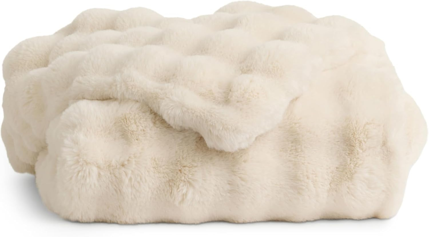 Oversized Cream Faux Fur Ultra-Soft Machine Washable Throw Blanket