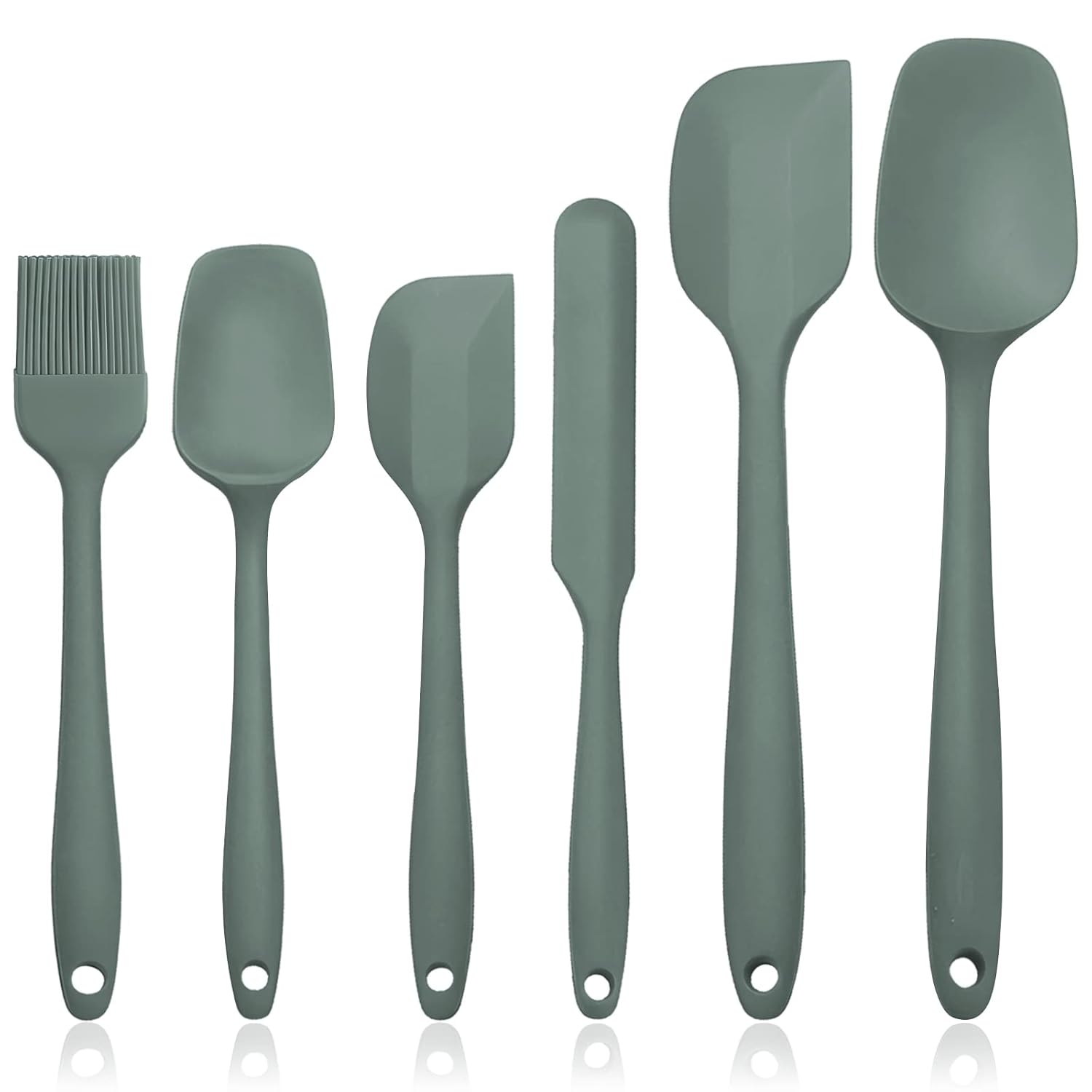 JLiup Silicone Spatula Set of 6, Rubber Spatulas Silicone Food Grade, Kitchen Utensils Set Heat Resistant Nonstick Easy to Clean Dishwasher Safe for Baking,Cooking,Mixing (Green) C49