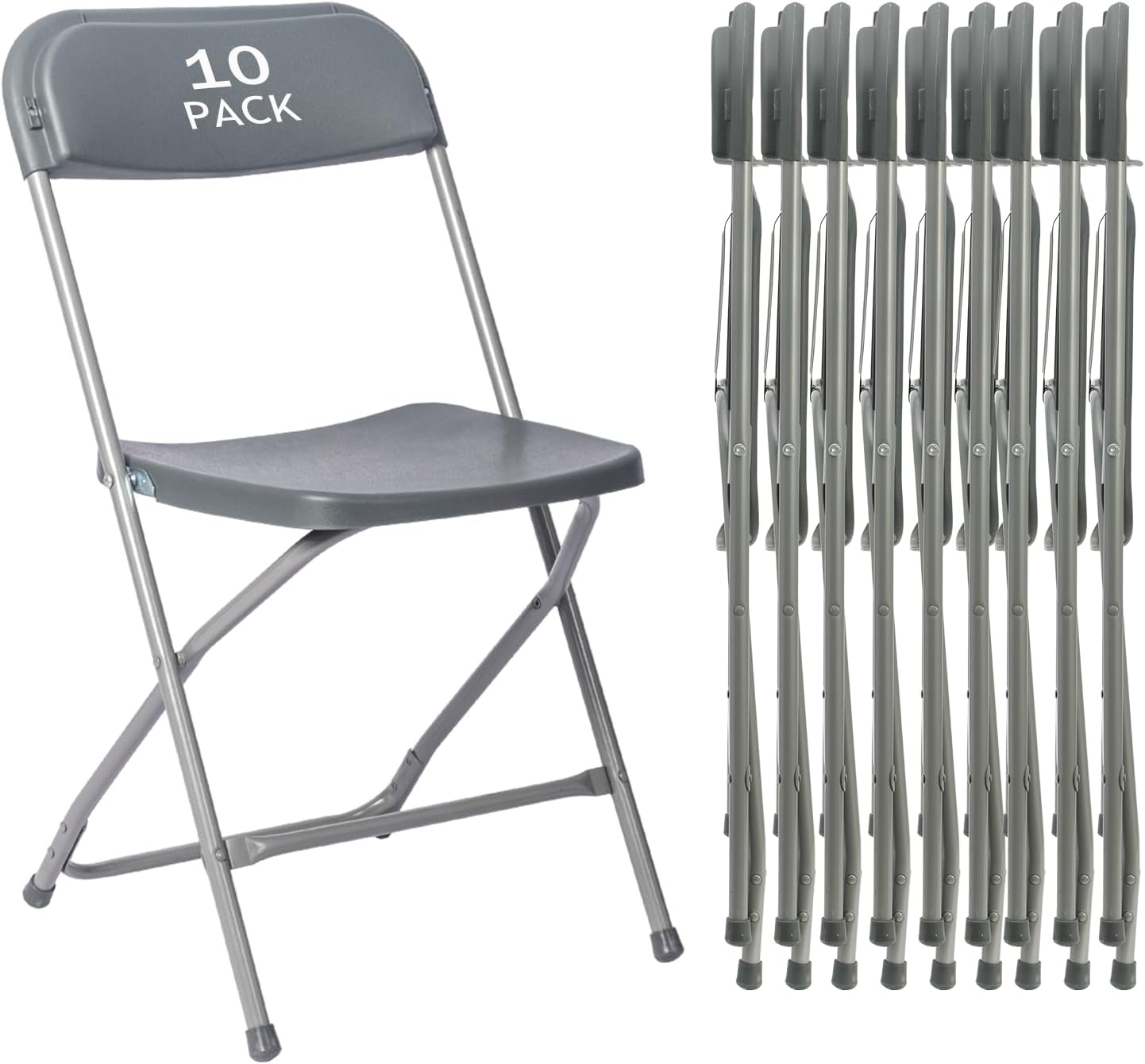 10 Pack Black Plastic Folding Chair for Indoor Outdoor, 350 lb Capacity, Foldable Commercial Stacking Chairs with Steel Frame for Office Wedding Party Events