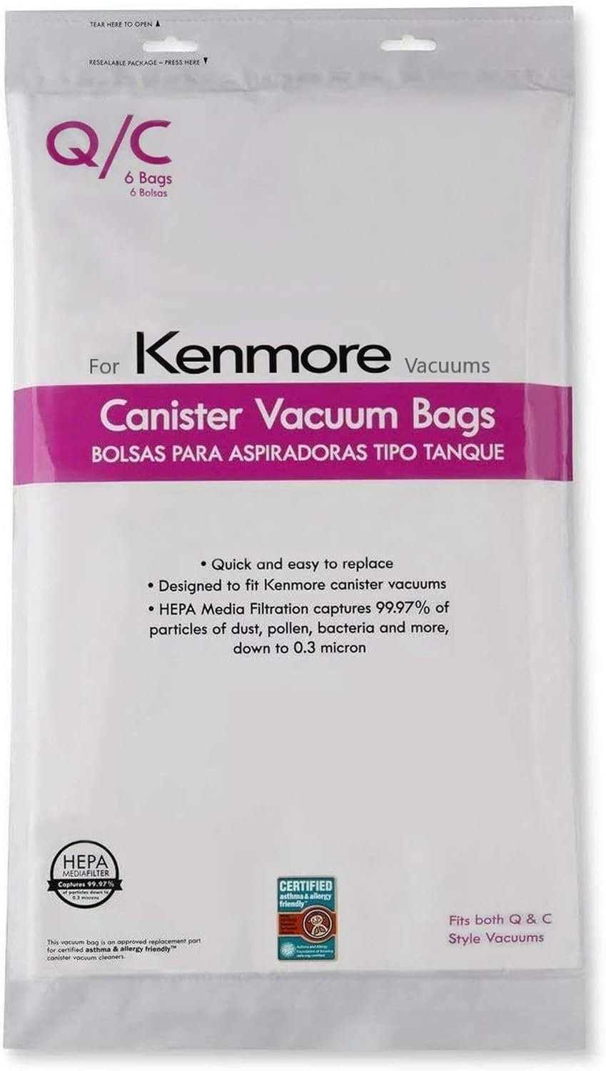 6 Pack Type Q HEPA Canister Vacuum Bags for Kenmore, 53292 Replacement Canister Vacuum Cleaner Bags for Kenmore 81214, 81414, 81614, 81615, 81714, 21814, BC7005, BC3005,BC2005