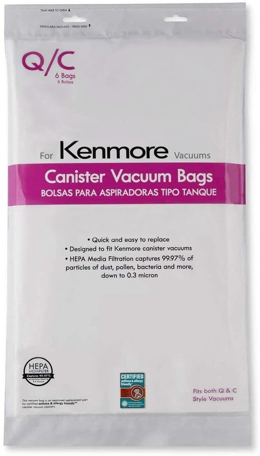6 Pack Type Q HEPA Canister Vacuum Bags for Kenmore, 53292 Replacement Canister Vacuum Cleaner Bags for Kenmore 81214, 81414, 81614, 81615, 81714, 21814, BC7005, BC3005,BC2005