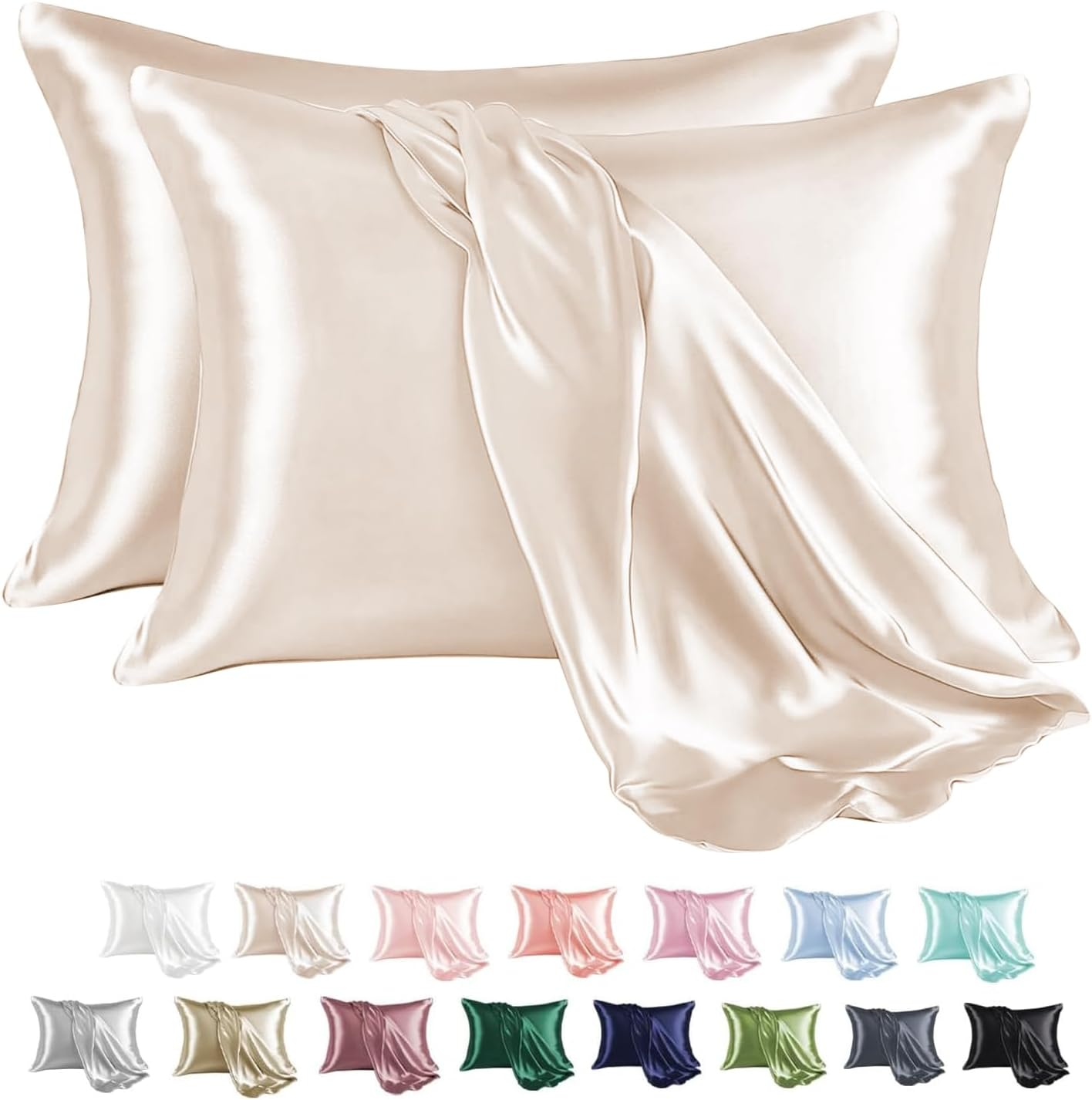 ANMINY Satin Pillowcase Set of 2 Standard Silk Bedding Pillowcases 26" x 20" Pillow Cover, White