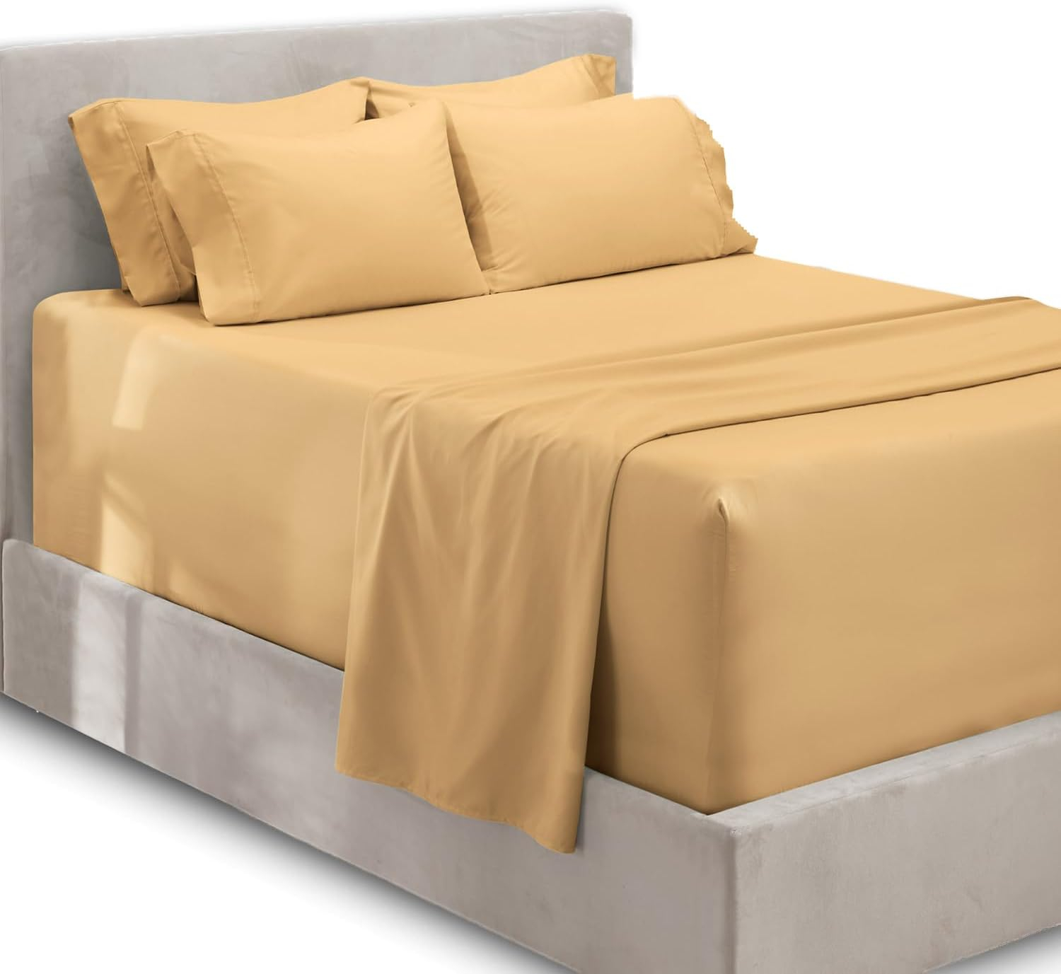 Extra Deep Pocket 4 Piece Bed Sheet Set – Super Deep Fitted Sheet Fits Mattress from 18-24 inces Depth – Double Brushed Microfiber Sheets with 2 Pillow Cases, Twin, Camel