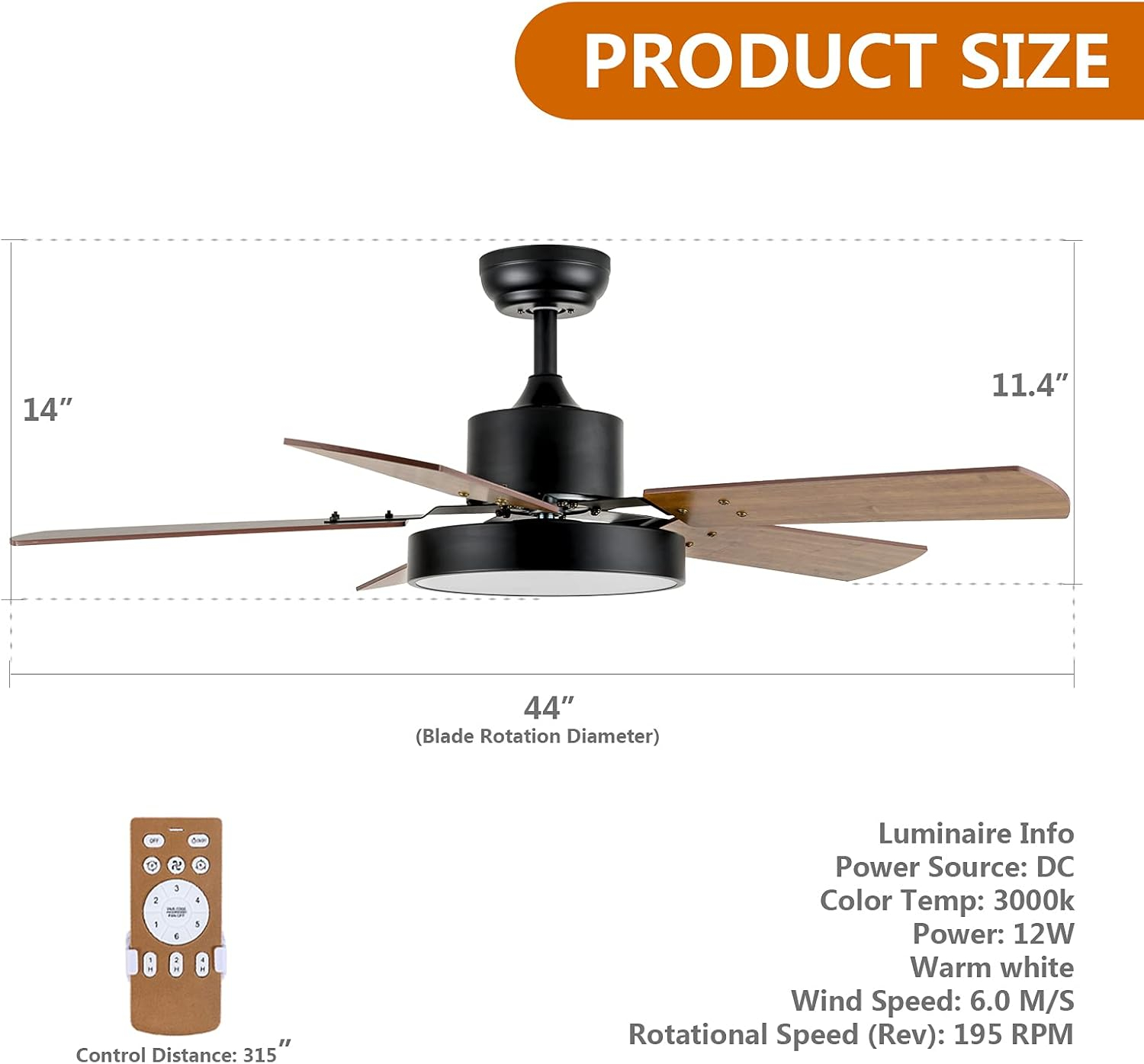 Simple Deluxe 44" Ceiling Fans with Lights and Remote, Outdoor Ceiling Fans for Patios with Light, Easy to Install Ceiling Fan with Reversible Motor and Wooden Blade for All Seasons