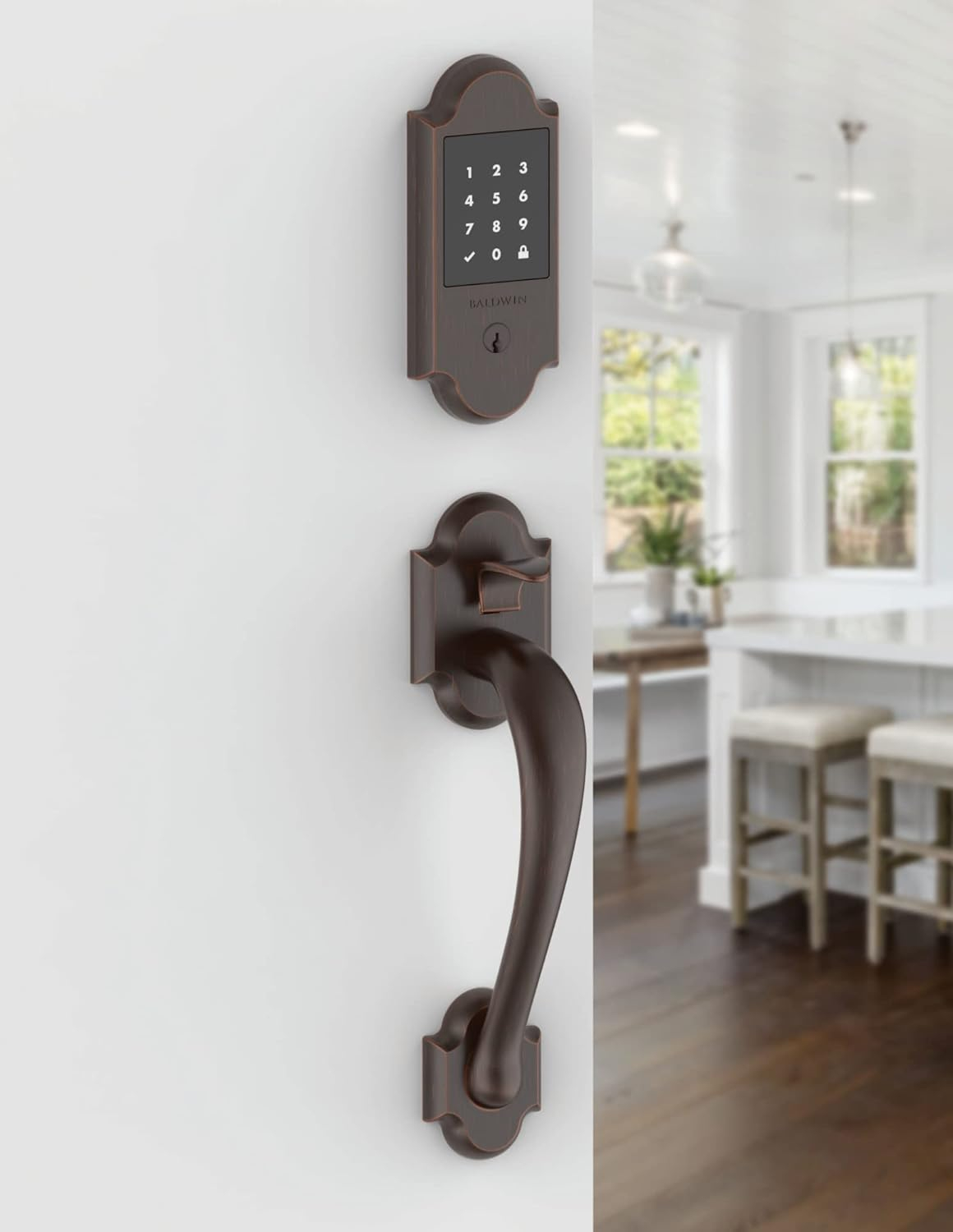 Satin Brass and Black Electronic Keyed Deadbolt with Touchscreen