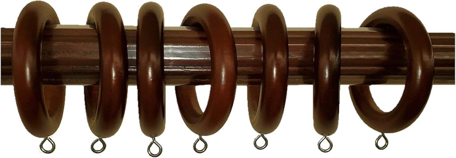 Mahogany Finish Solid Wood Drapery Rings with Brass Clips