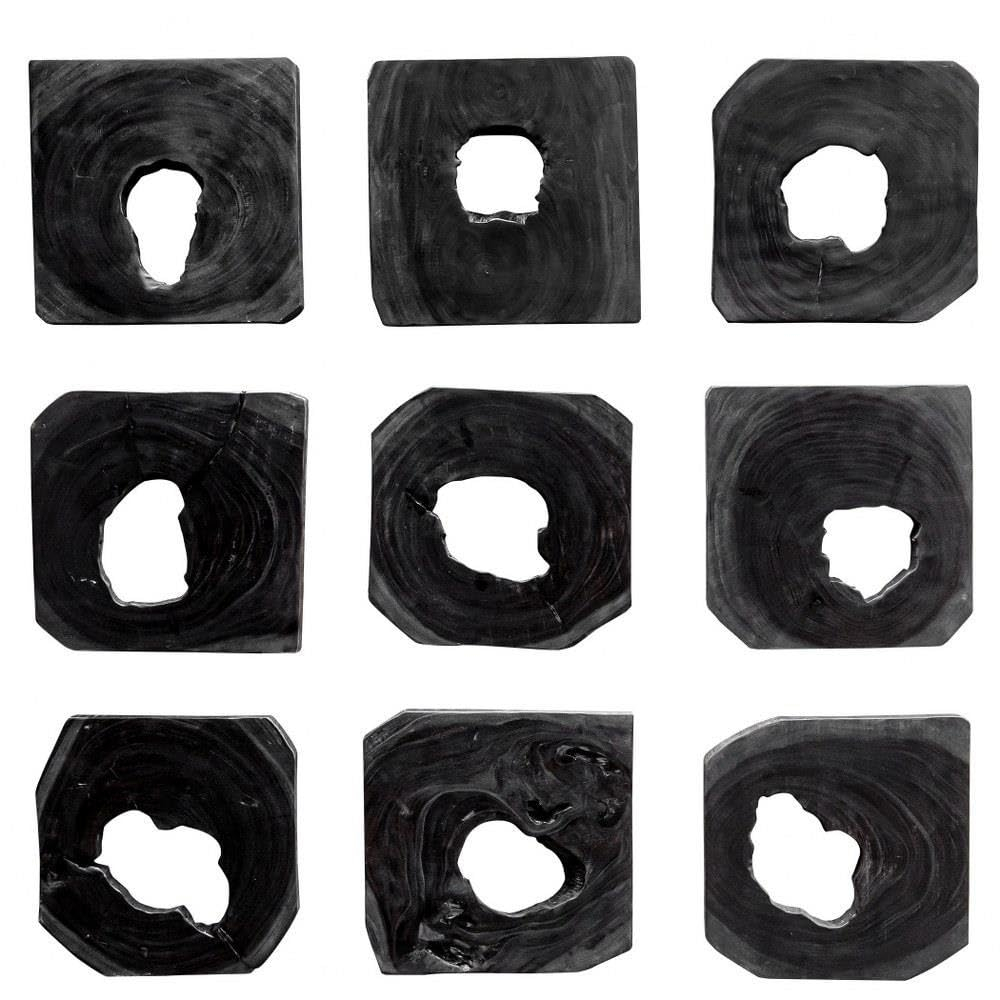 Bahati 16" Ebony Wood Contemporary Wall Art Set of 9