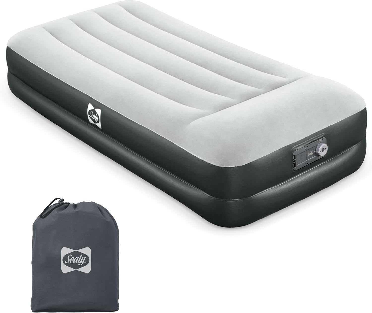 Sealy Tritech 16” Inflatable Air Mattress Bed with Built-in Pump, Storage Bag, and Repair Patch for Indoor and Outdoor Use, Twin