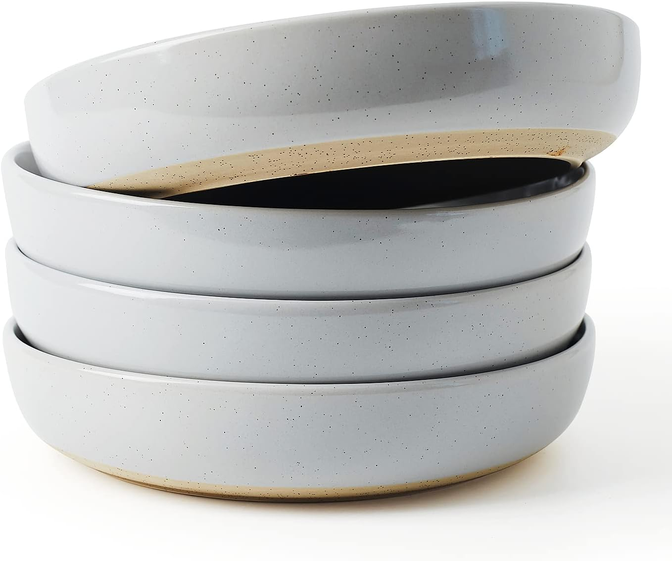 Famiware Milkyway 4-Piece Stoneware 33 oz Pasta Bowl Set, Light Gray