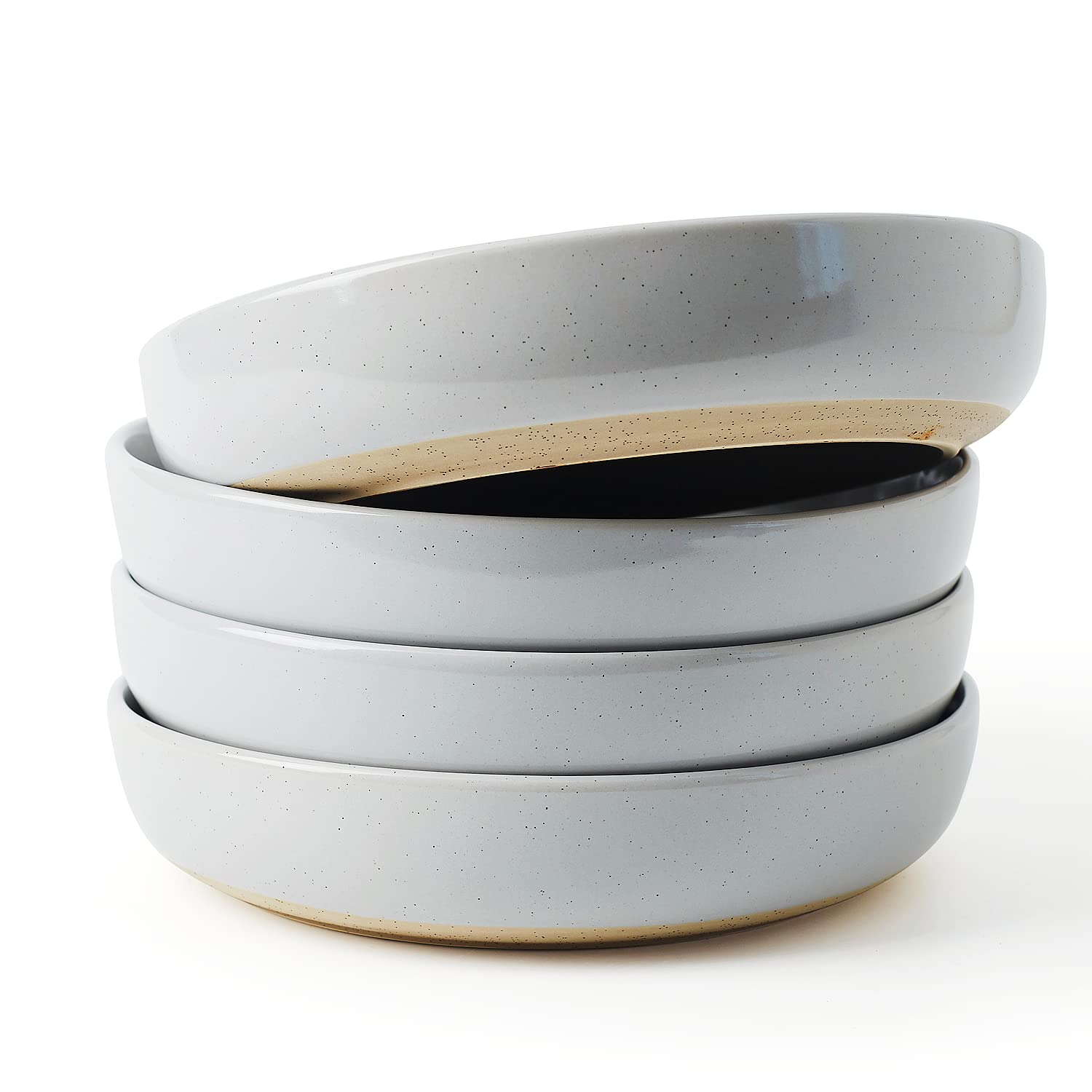 Famiware Milkyway 4-Piece Stoneware 33 oz Pasta Bowl Set, Light Gray