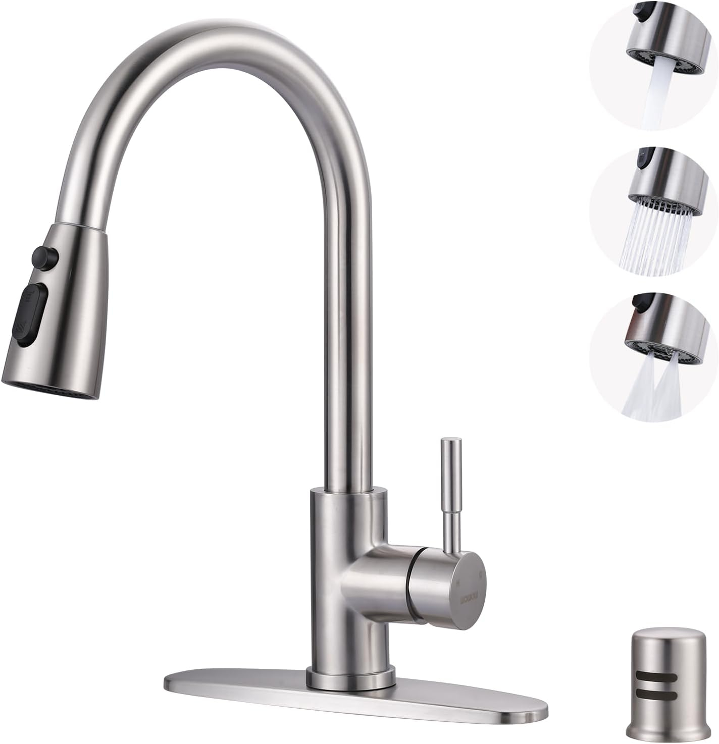 Kitchen Faucet with Air Gap: WOWOW Stainless Steel Kitchen Sink Faucet and Dishwasher Air Gap Kits for Kitchen Sink 2 or 4 Hole, Brushed Nickel Finish