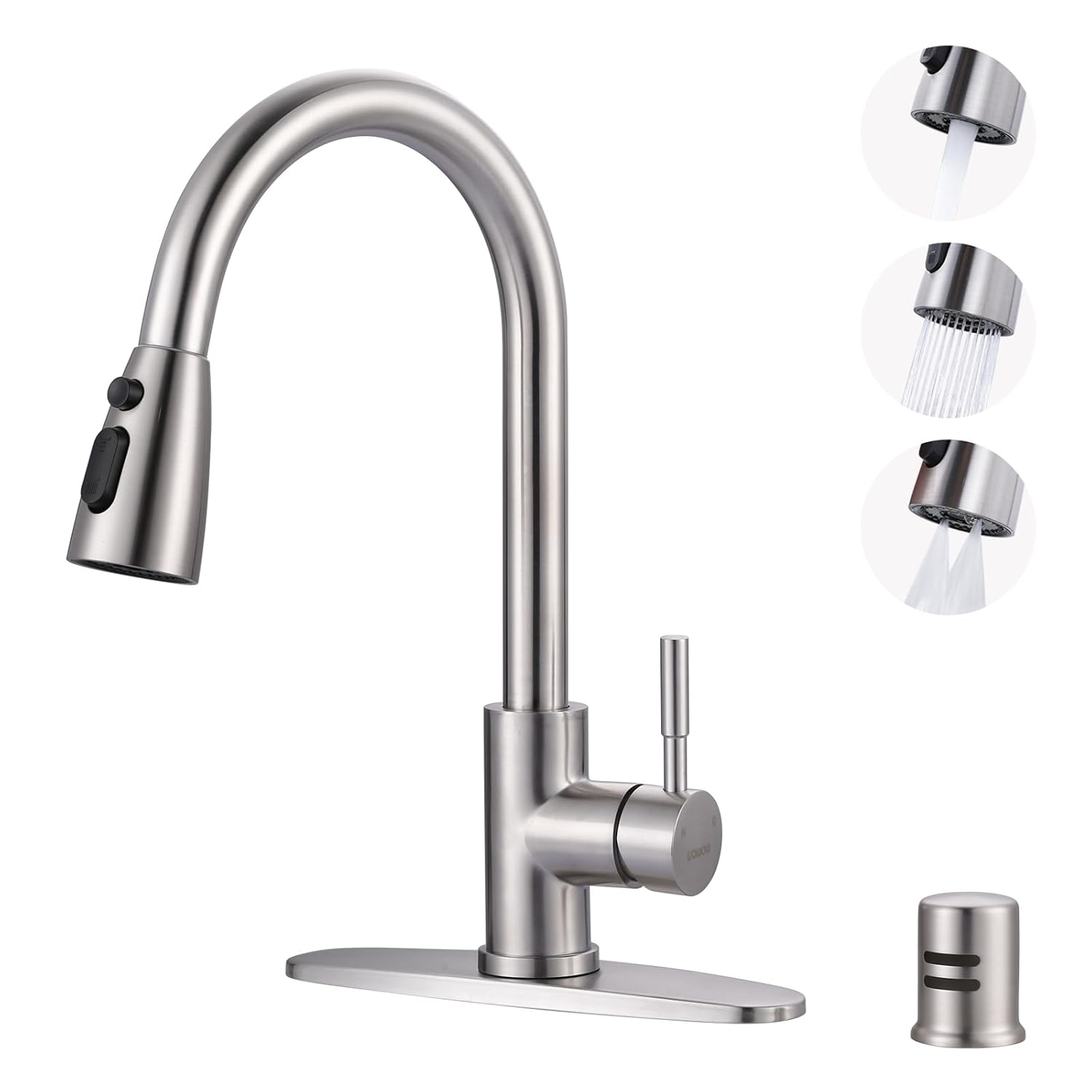 Kitchen Faucet with Air Gap: WOWOW Stainless Steel Kitchen Sink Faucet and Dishwasher Air Gap Kits for Kitchen Sink 2 or 4 Hole, Brushed Nickel Finish