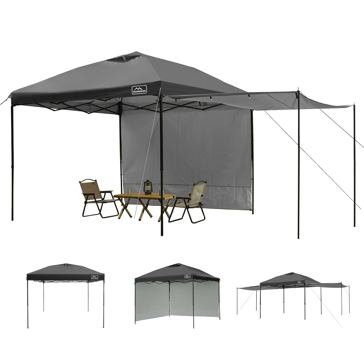KAMPKEEPER 10x10 Easy Pop Up Canopy Tent with 2 Sidewalls, Instant Outdoor Shade Shelter with 2 PCS Removable 10FT Sun Walls, Quick Setup Waterproof and UV-Resistant for Patio, Camping, Backyard
