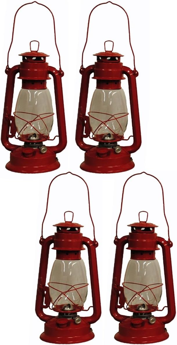 Red Metal Kerosene Hurricane Lantern Set - 12 Inches