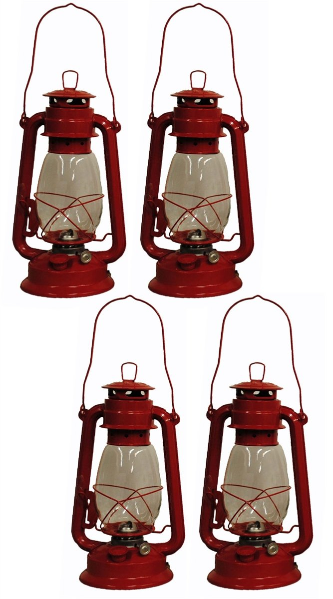 Red Metal Kerosene Hurricane Lantern Set - 12 Inches