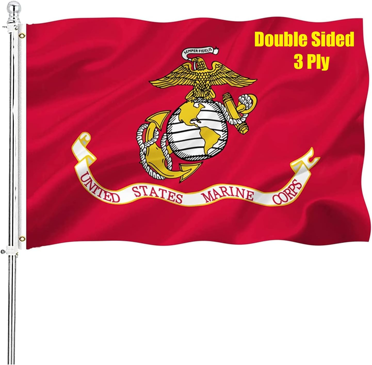 US Marine Corps Red Heavy Duty Polyester Flag 3x5 with Brass Grommets