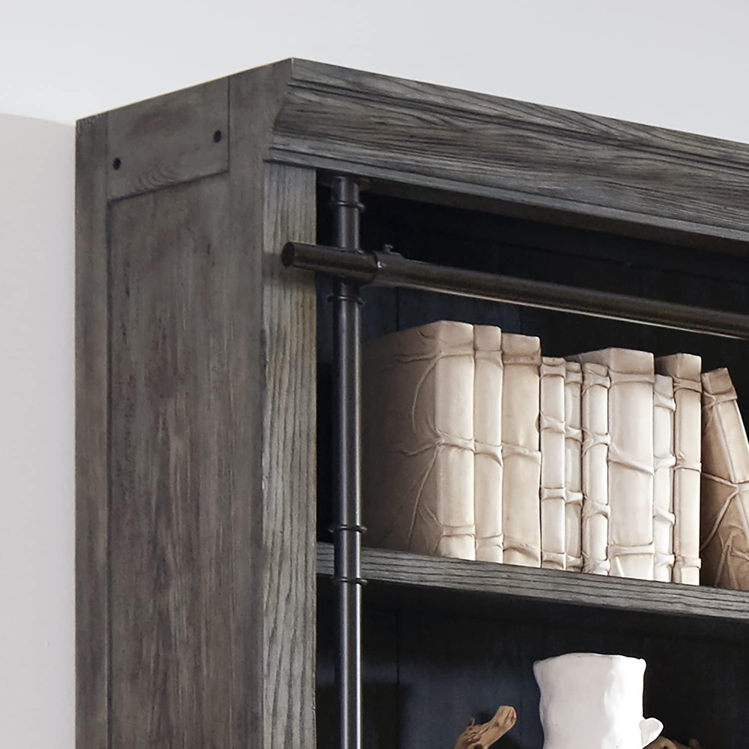 Avondale Rustic Gray Oak 120'' Wide Bookcase Wall with Ladder