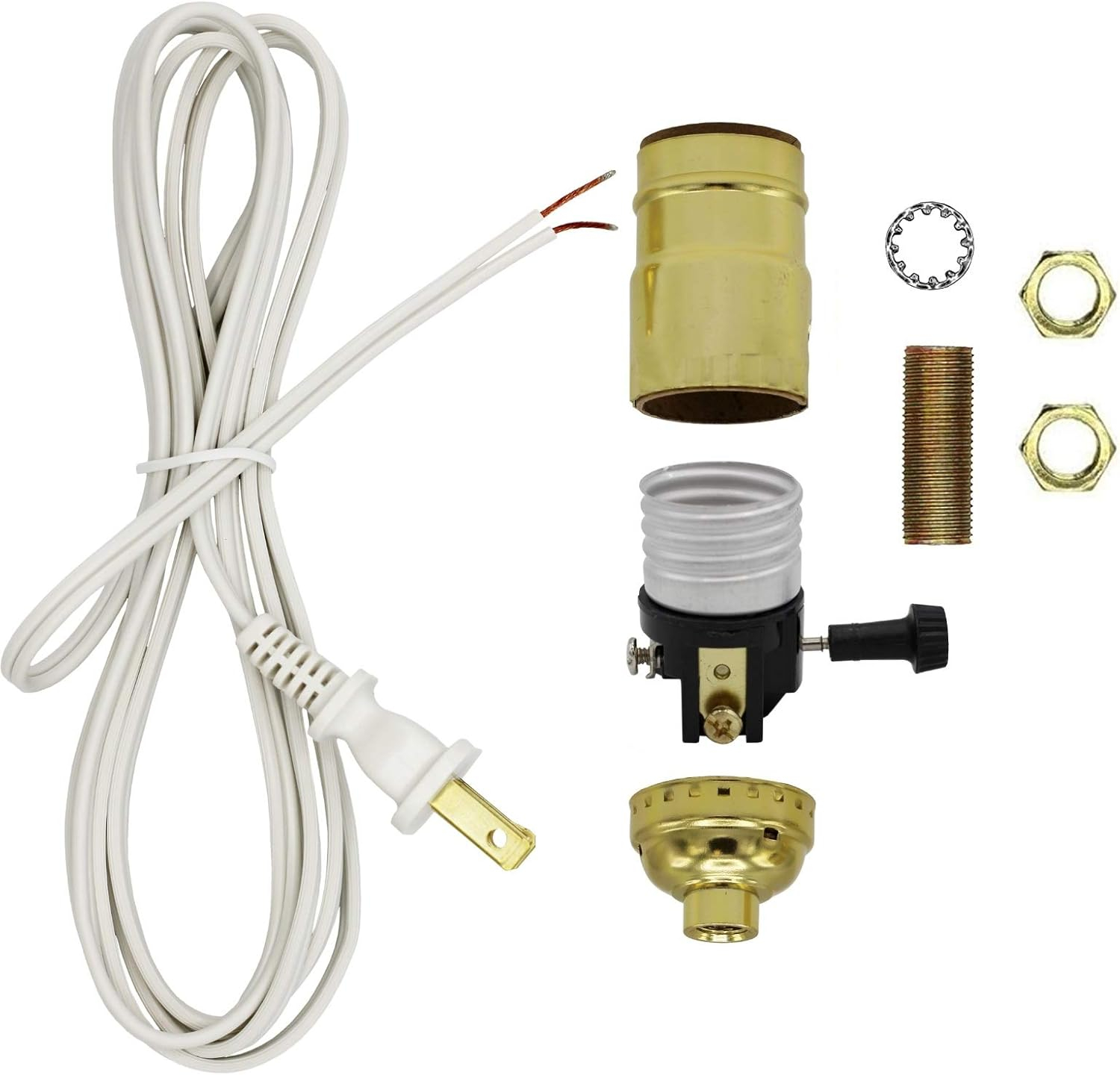 Creative Hobbies Make a Lamp or Repair Kit - All Essential Hardware, Gold 3 Way Socket, and White Electric Cord