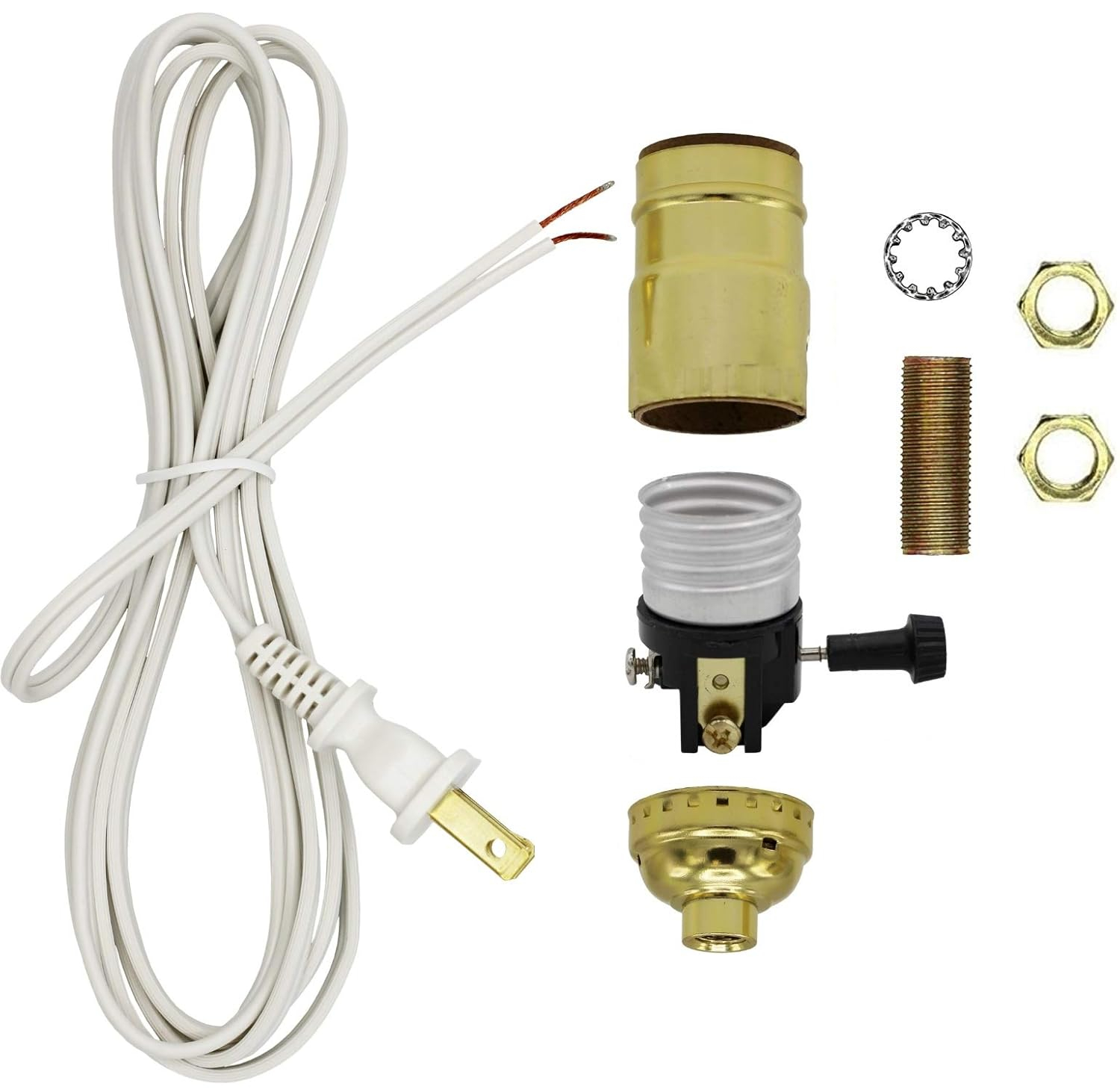 Creative Hobbies Make a Lamp or Repair Kit - All Essential Hardware, Gold 3 Way Socket, and White Electric Cord