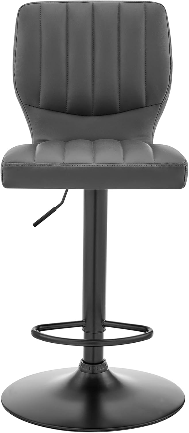 Contemporary Gray Leather Swivel Bar Stool with Adjustable Height