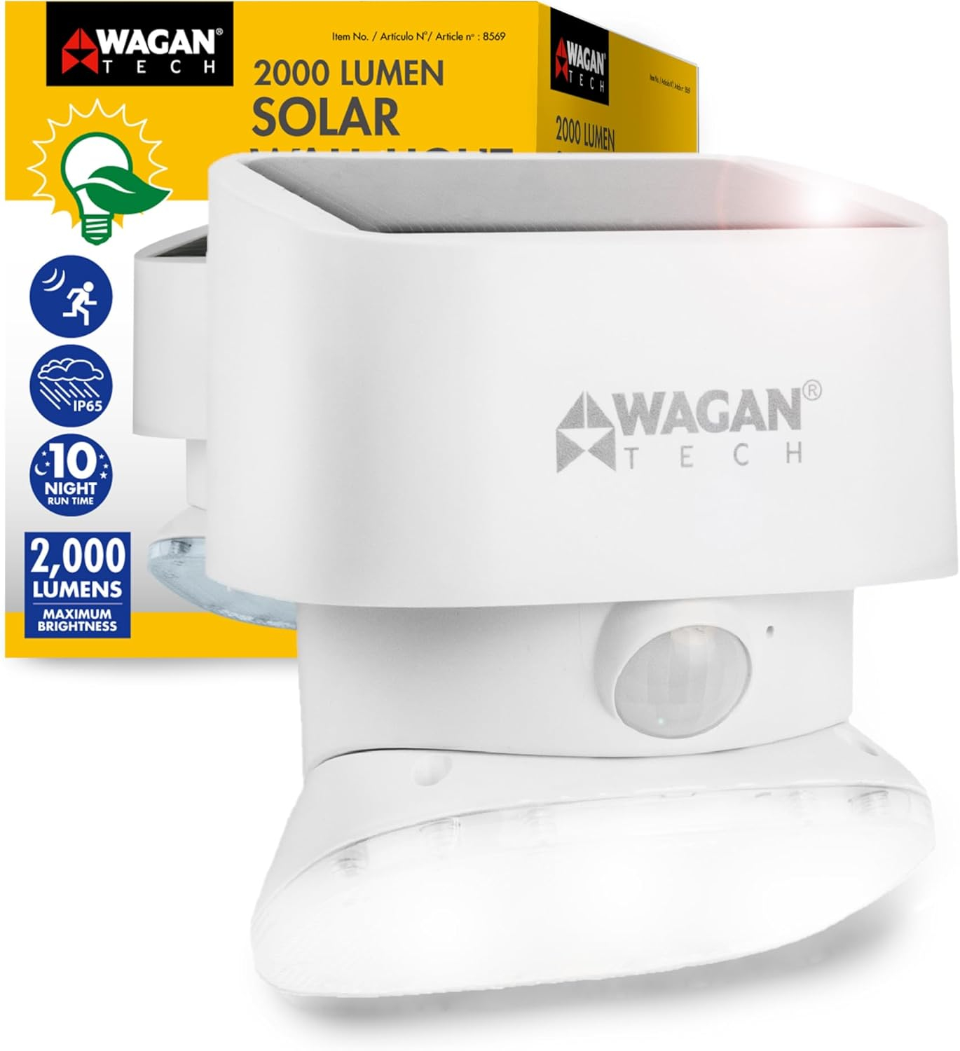 Wagan 1 - Head LED Solar Powered Dusk to Dawn Outdoor Security Wall Pack with Motion Sensor