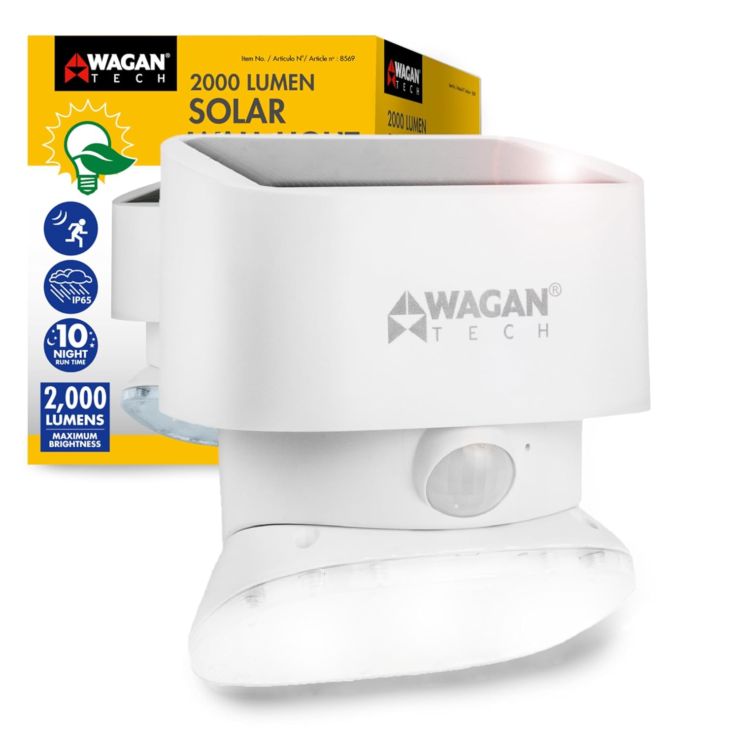 Wagan 1 - Head LED Solar Powered Dusk to Dawn Outdoor Security Wall Pack with Motion Sensor