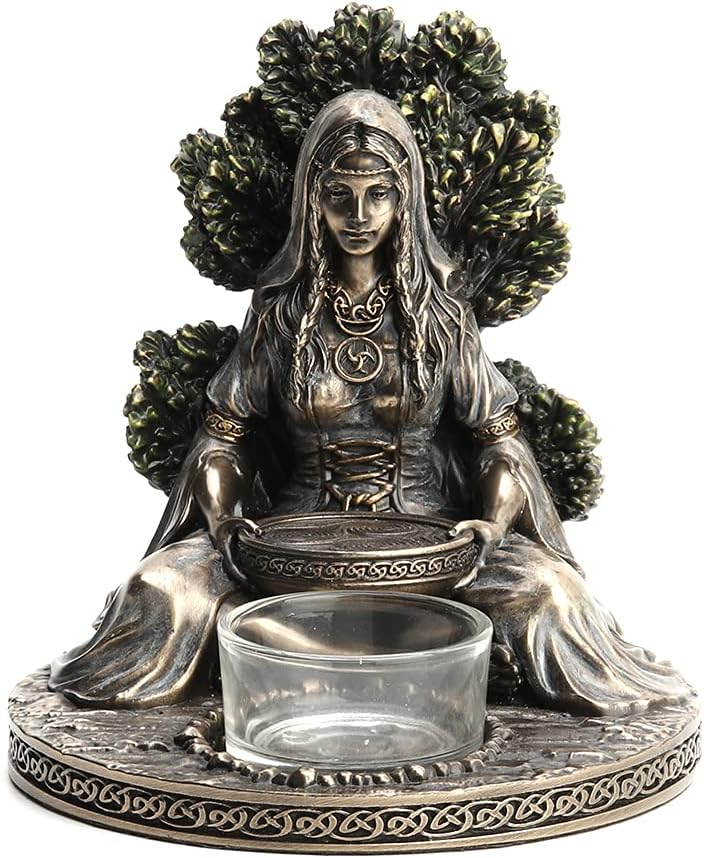Veronese Design 4 7/8" Tall Celtic Goddess Danu Tealight Candle Holder Cold Cast Bronzed Resin Sculpture Wiccan Home Decor Figurine Collectibles