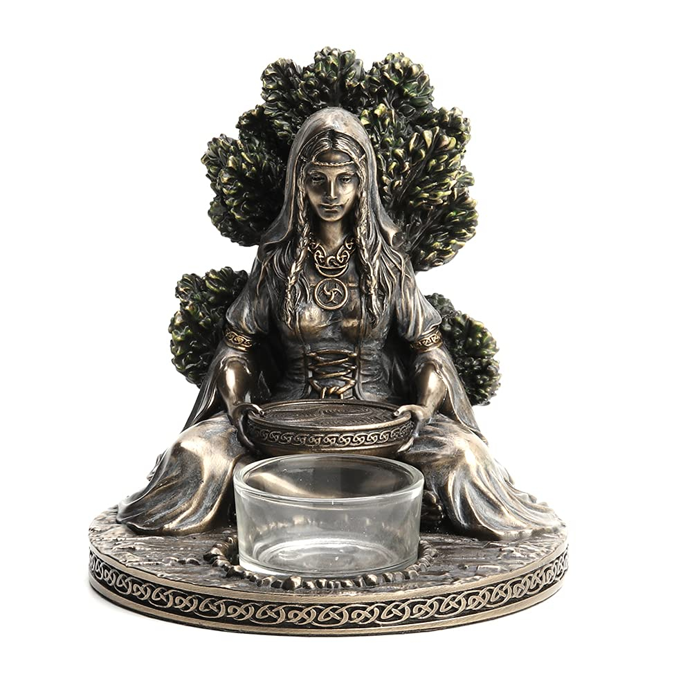 Veronese Design 4 7/8" Tall Celtic Goddess Danu Tealight Candle Holder Cold Cast Bronzed Resin Sculpture Wiccan Home Decor Figurine Collectibles