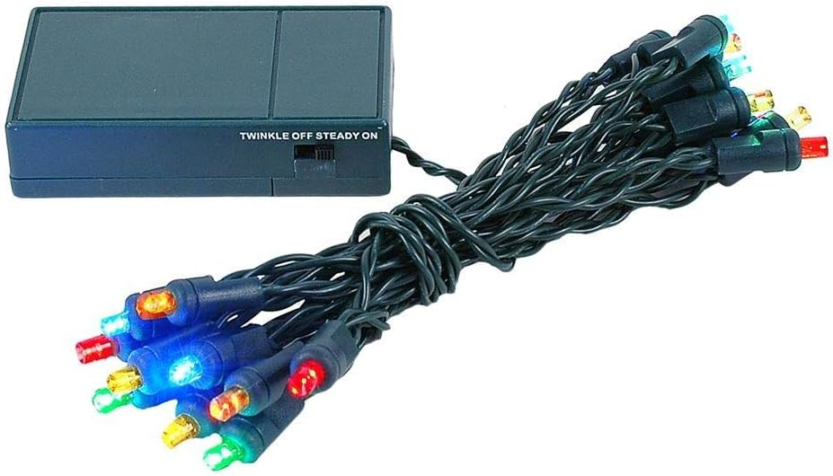 Novelty Lights 20 Light Battery Operated LED Christmas Mini Light Set, Multi, Green Wire, 8' Long