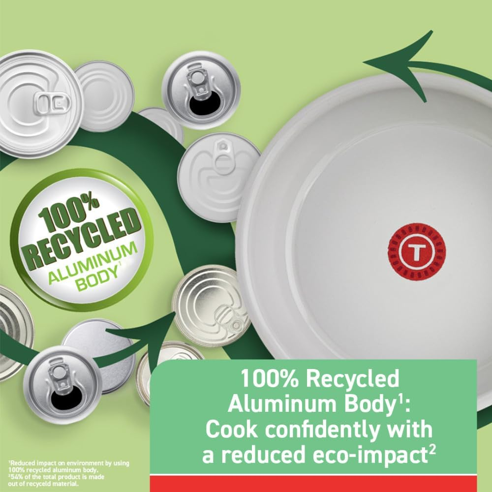 T-fal Fresh Recycled Aluminum Ceramic Fry Pan Set, 2 Piece, 8.5 and 10.25 Inch, Cookware, Green