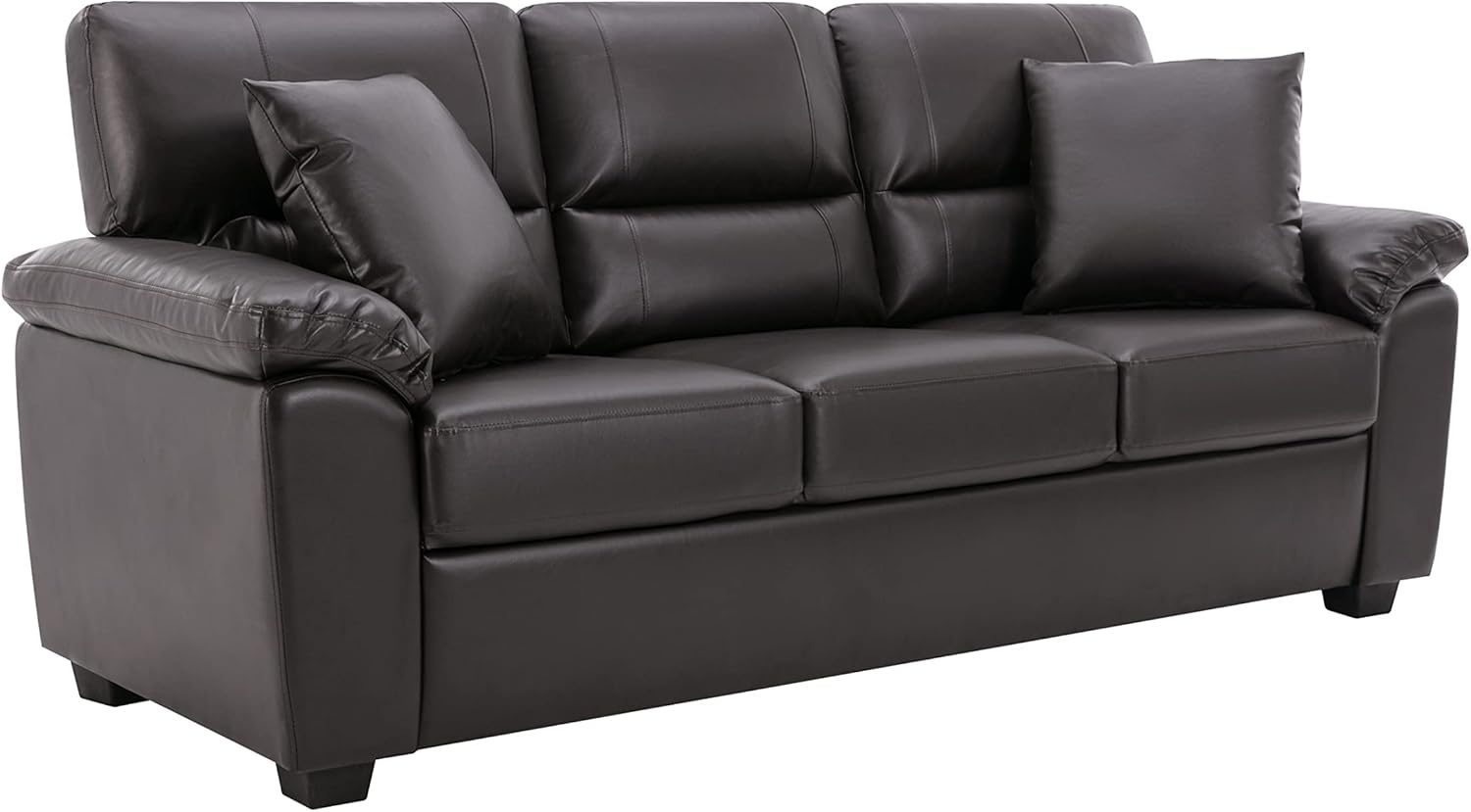 Chocolate Faux Leather Three-Seater Sofa with Removable Cushions