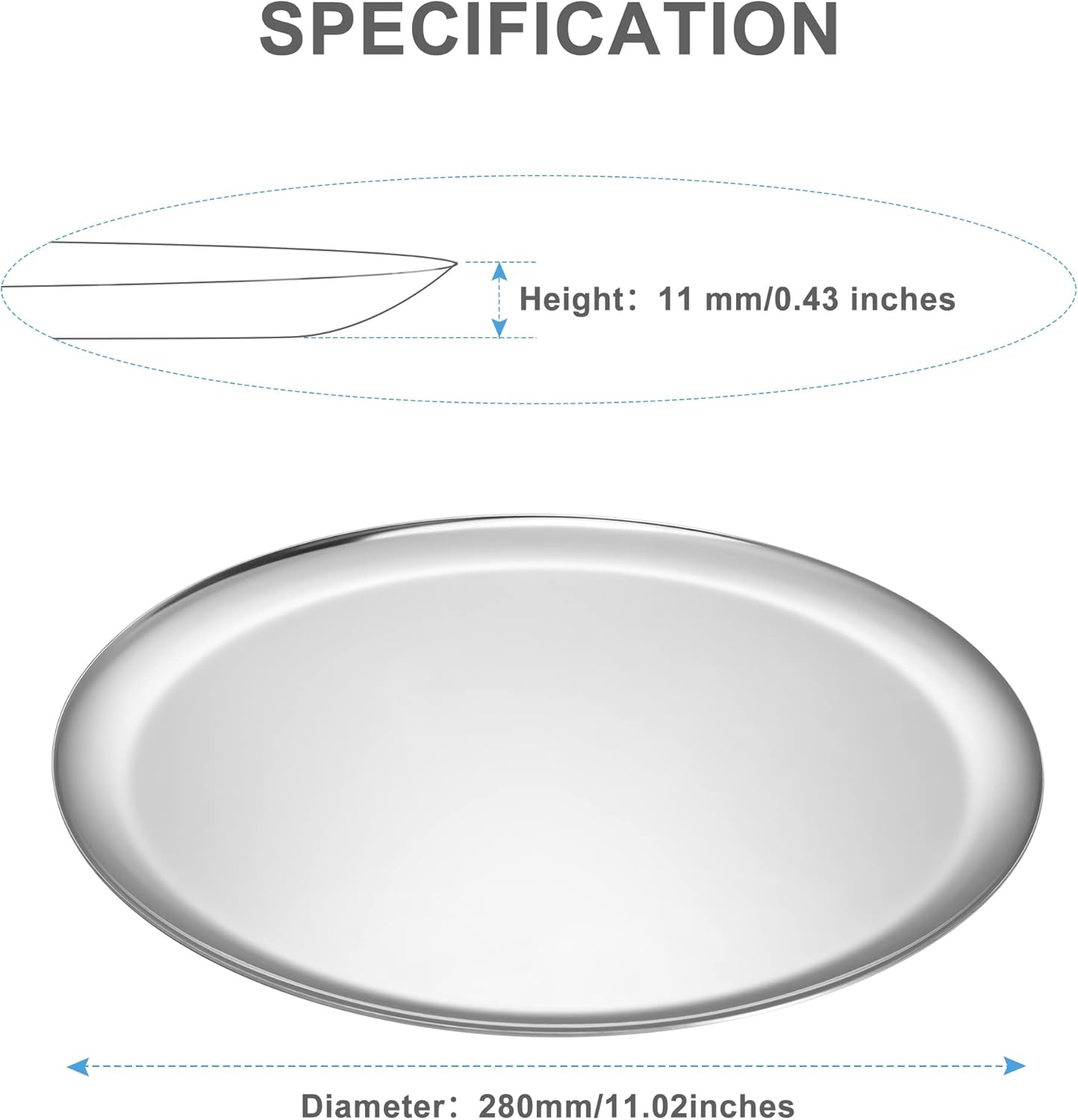 Large Mirror-Polished Stainless Steel Round Tray – Multi-Purpose Decorative Storage for Jewelry, Cosmetics & Essentials – 11.02" Silver Organizer for Bathroom,Bedroom,Coffee Table & Living Room