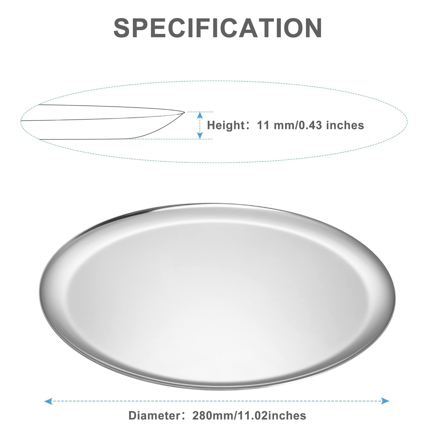 Large Mirror-Polished Stainless Steel Round Tray – Multi-Purpose Decorative Storage for Jewelry, Cosmetics & Essentials – 11.02" Silver Organizer for Bathroom,Bedroom,Coffee Table & Living Room