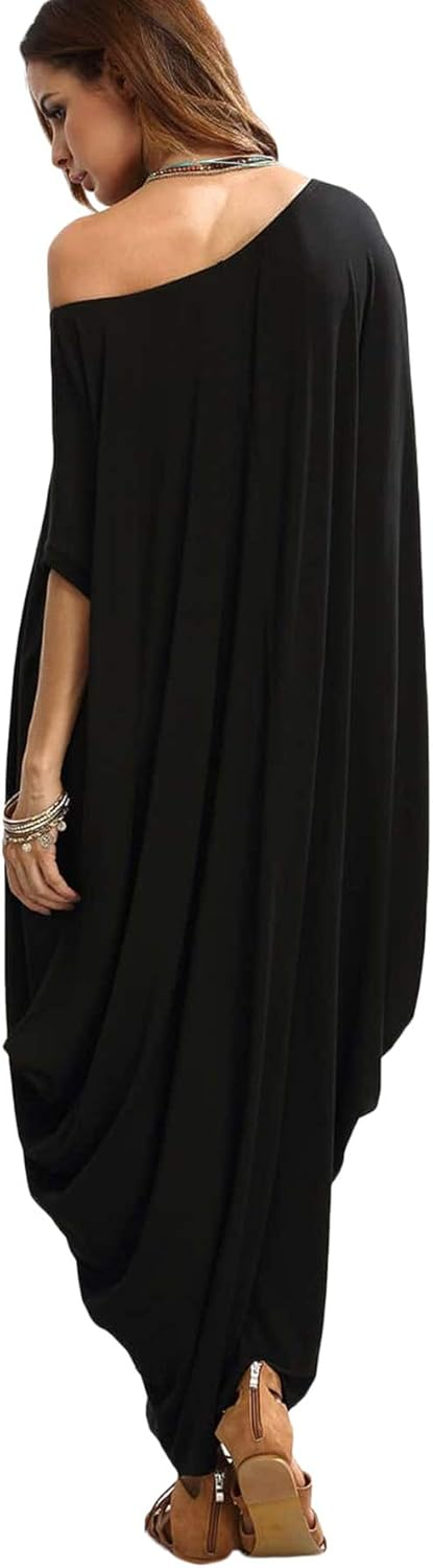 Verdusa Women's Caftan Harem Boat Neck Dolman Sleeve Oversized Maxi Dress Moo Moos