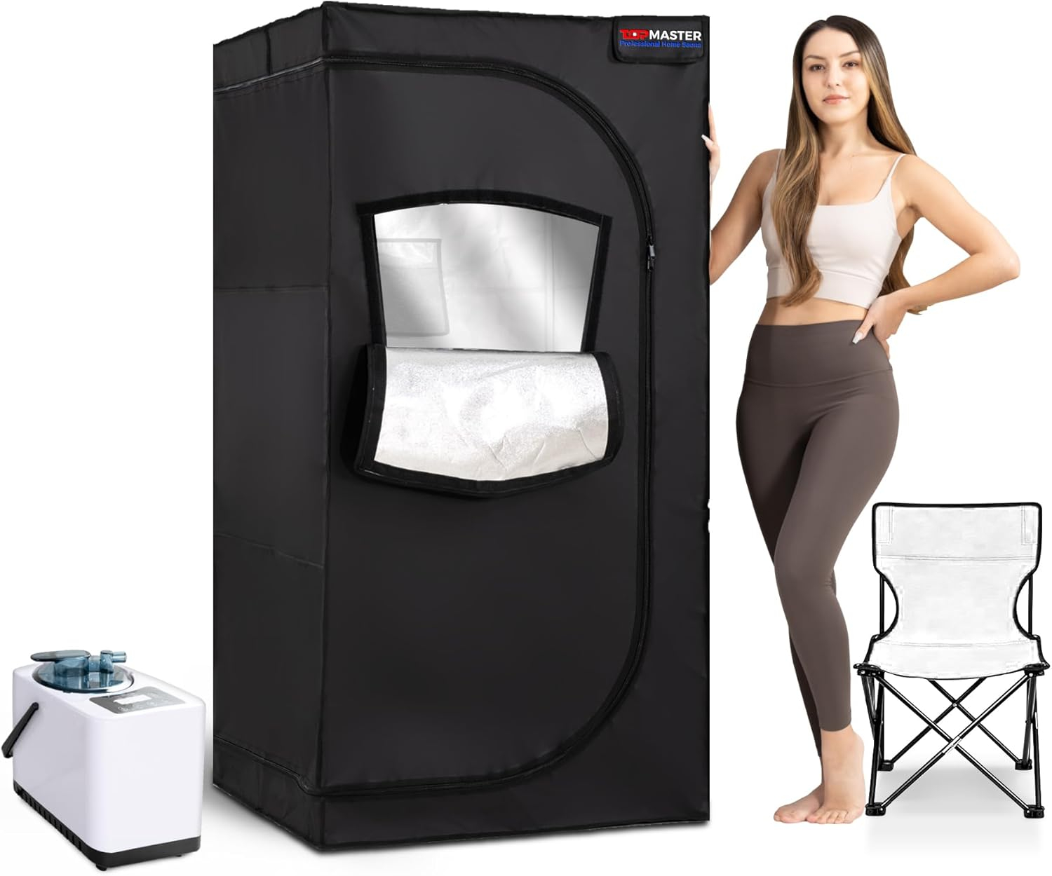 Portable Sauna Steam Tent, Full Size Home Personal Sauna Box Steam Room, Large 3 Liter 1000W Generator, Folding Chair, 9 Levels,