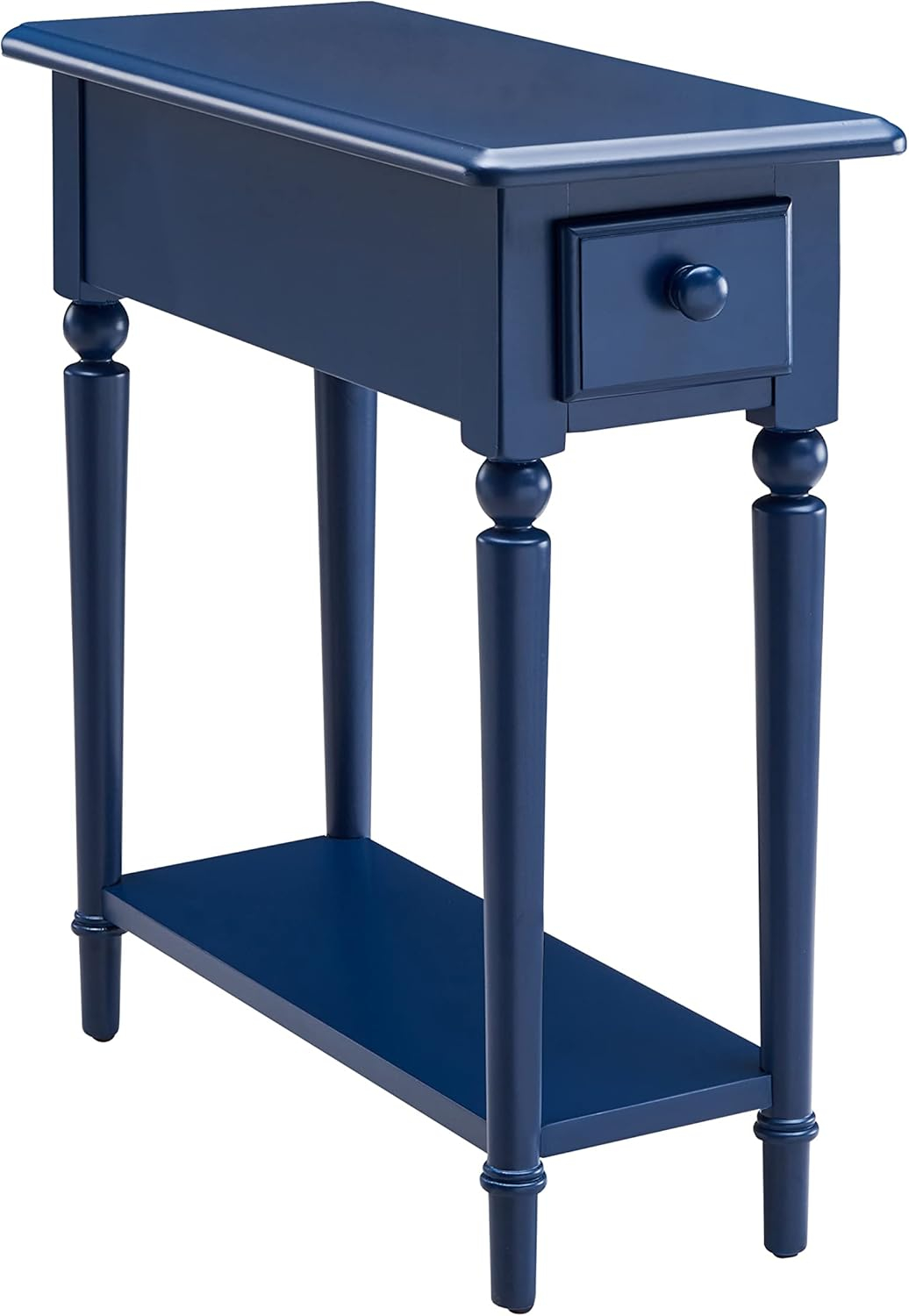 Leick Home 1-Drawer Solid Wood Coastal 10 in. Narrow End Table with Shelf, Navy Blue