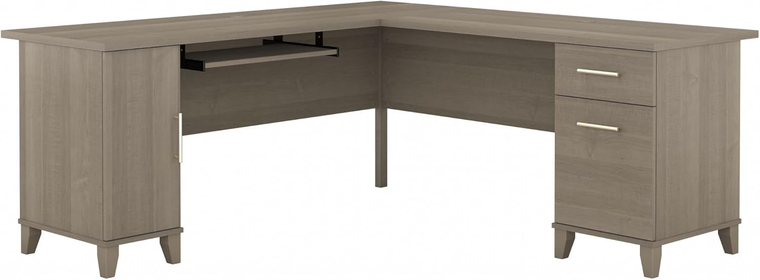Bush Furniture Somerset 72" L Shaped Desk with Storage, Ash Gray