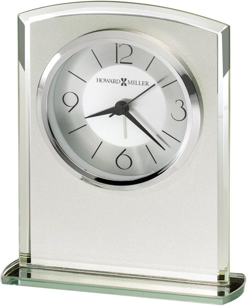 Glamour Modern & Contemporary Analog Silver Quartz Movement / Crystal Tabletop Clock with Alarm in Glass