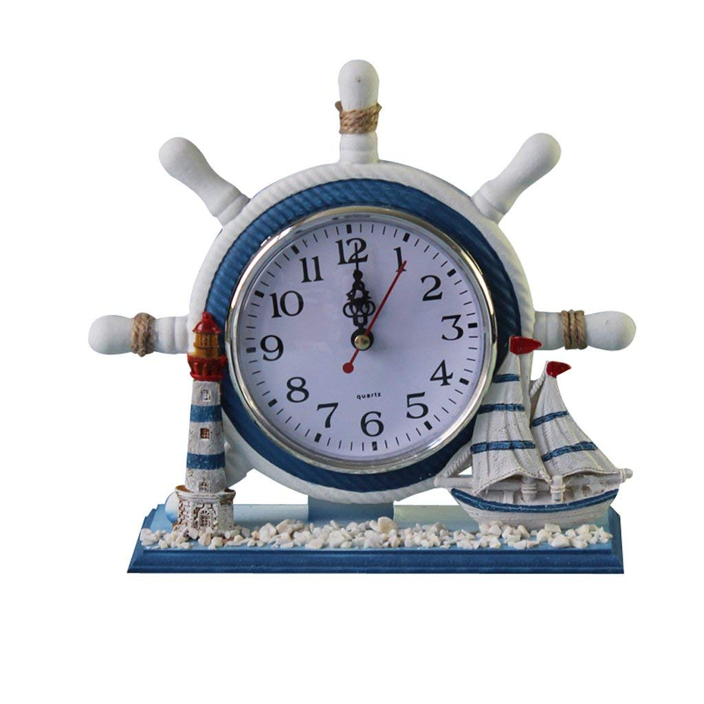 Wheel Wall Clock Decoration Nautical Anchor Boat Steering Wheel Time Clock Table Decor - Ship