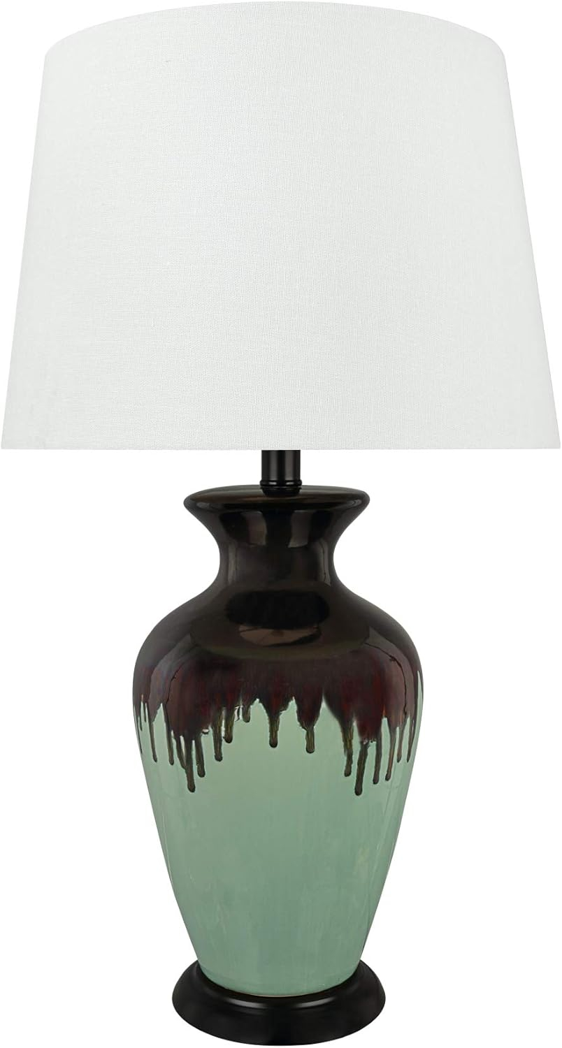Aspen Creative 40221-11, 26-1/2" High Transitional Glazed Ceramic Table Lamp, Dark Brown and Light Green with Hardback Empire Lamp Shade, 14" Wide