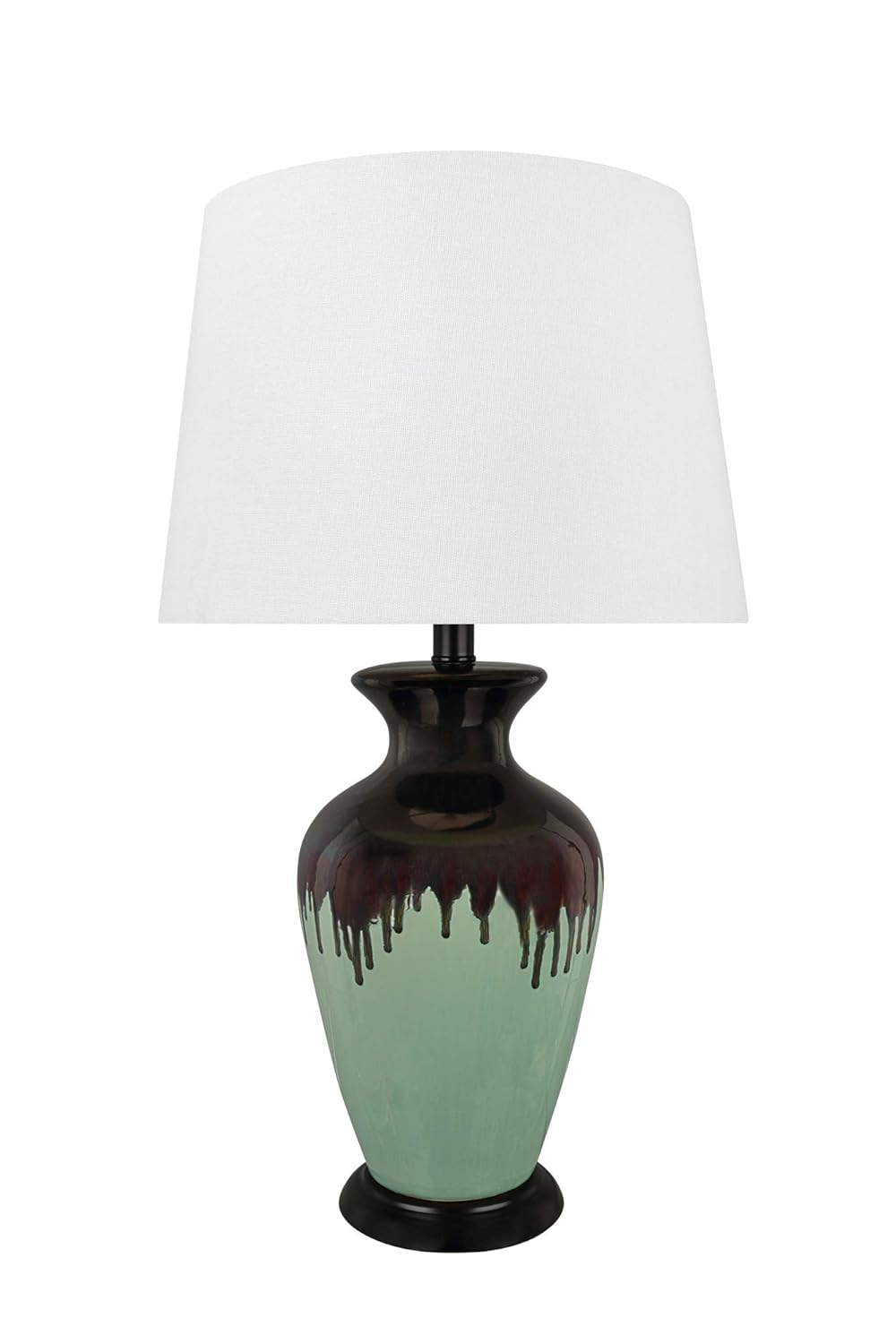 Aspen Creative 40221-11, 26-1/2" High Transitional Glazed Ceramic Table Lamp, Dark Brown and Light Green with Hardback Empire Lamp Shade, 14" Wide