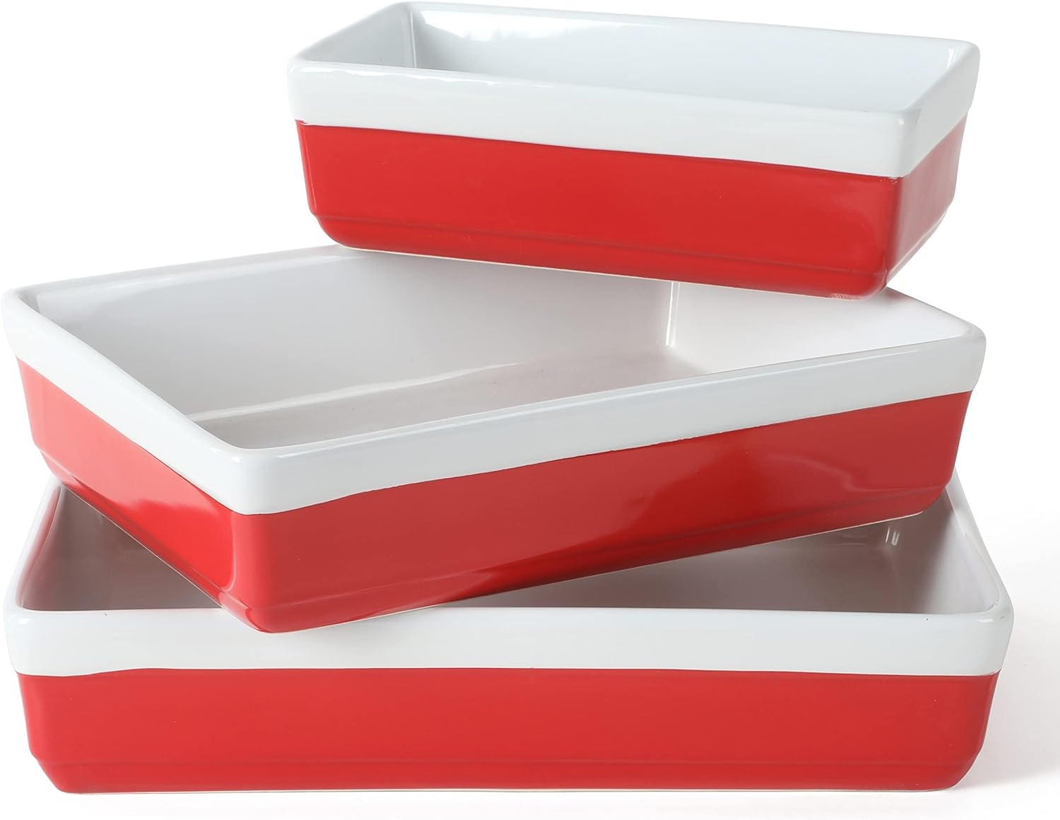 3-Piece Rectangular Stoneware Nesting Baker Set in Red