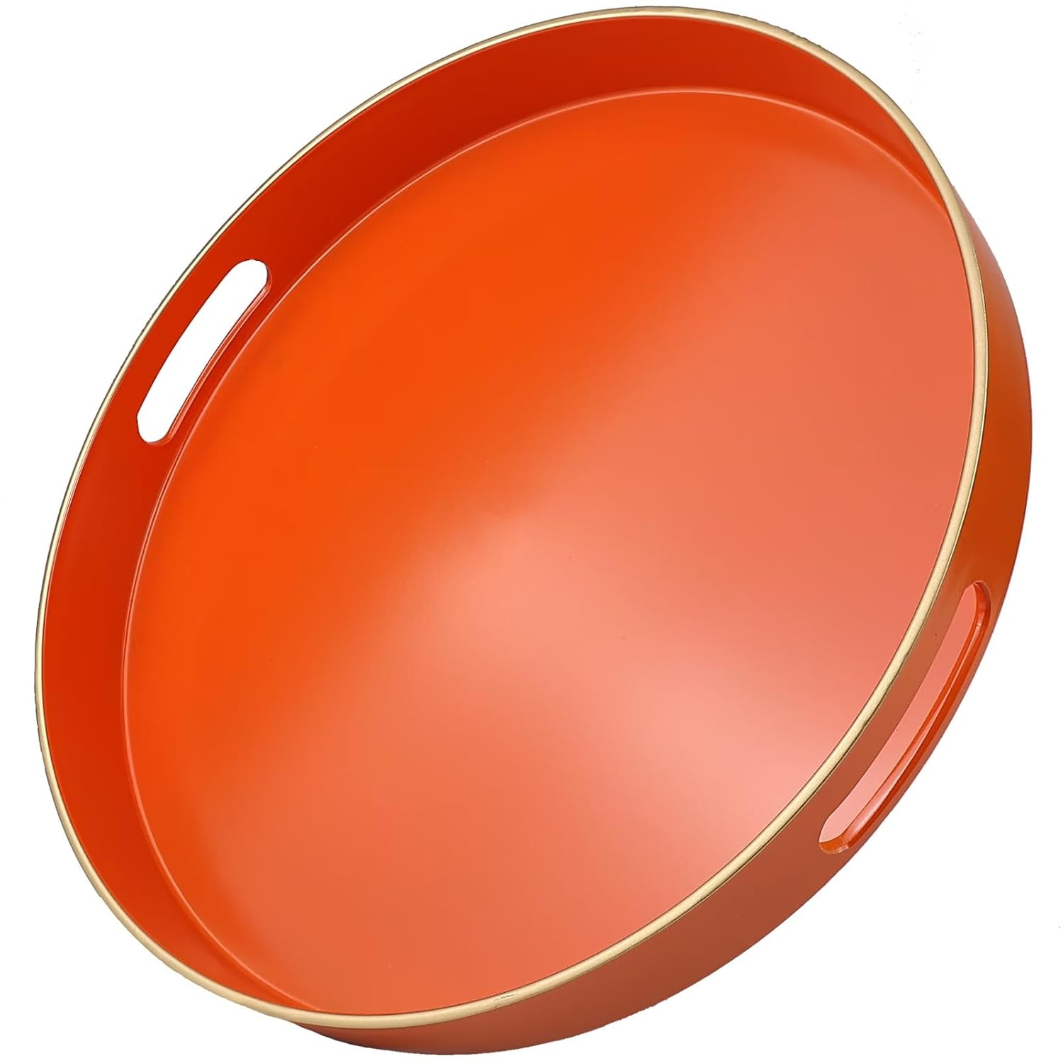 MAONAME 13" Round Tray, Orange Serving Tray with Handles, Modern Decorative Trays for Coffee Table, Plastic Ottoman Trays for Ottoman, Bathroom, Halloween Decor