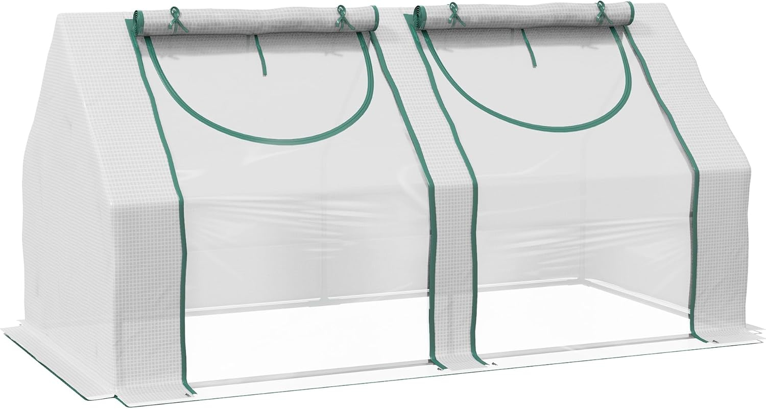 Outsunny 6' x 3' x 3' Portable Greenhouse, Garden Green House with 2 PE/Plastic Covers, Steel Frame and 2 Roll Up Windows, Green