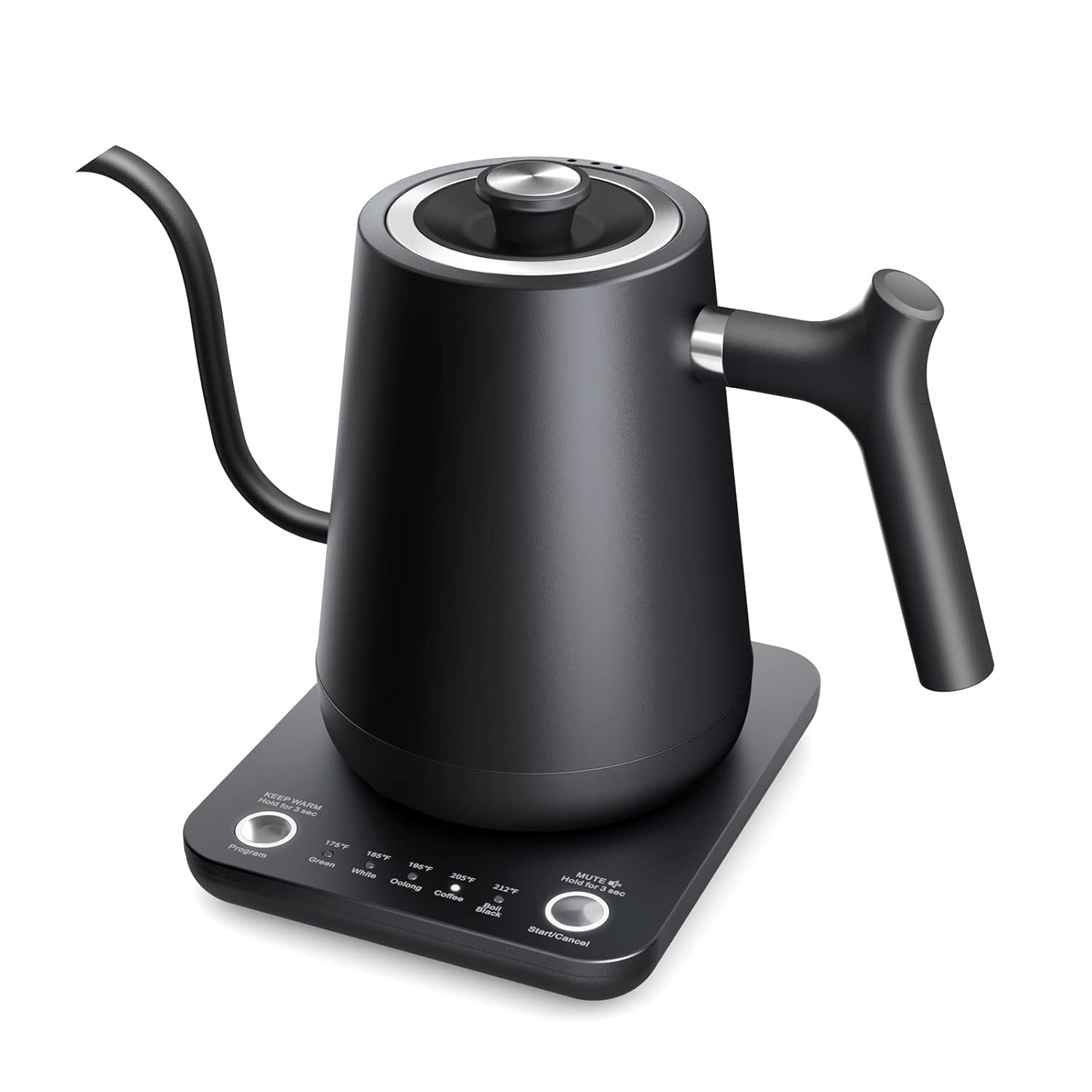 Gooseneck Electric Tea Kettle Pour-Over Kettle for Coffee, with 5 Variable Presets, 100% Stainless Steel Inner, with Keep Warm and Mute Function 0.8L, 1000W Quick Heating, Matte Black