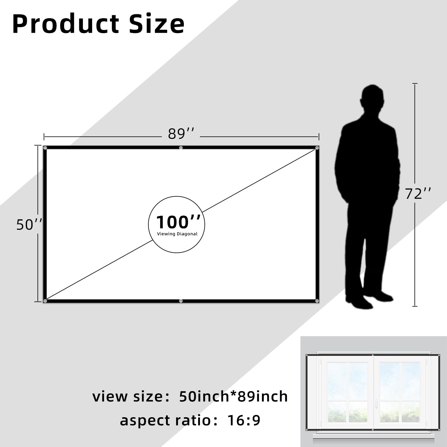 Outdoor Projector Screen Home 100 inch: Portable Anti-Crease Indoor Double-Sided Movie Screen 16:9 HD 4K