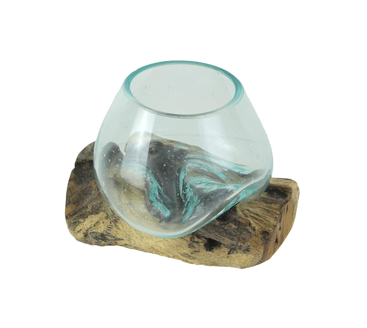 Things2Die4 Things2Die 6 in x 6 in x 5 in Blown Glass On Teak Wood Decorative Mini Terrarium