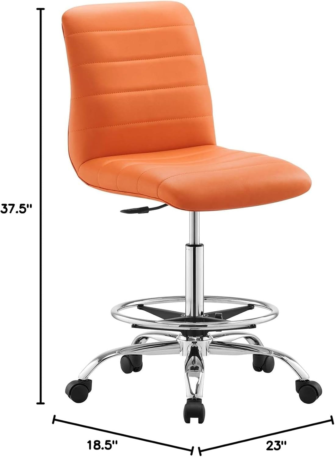 Modway Ripple Armless Vegan Leather Drafting Chair in Silver Orange