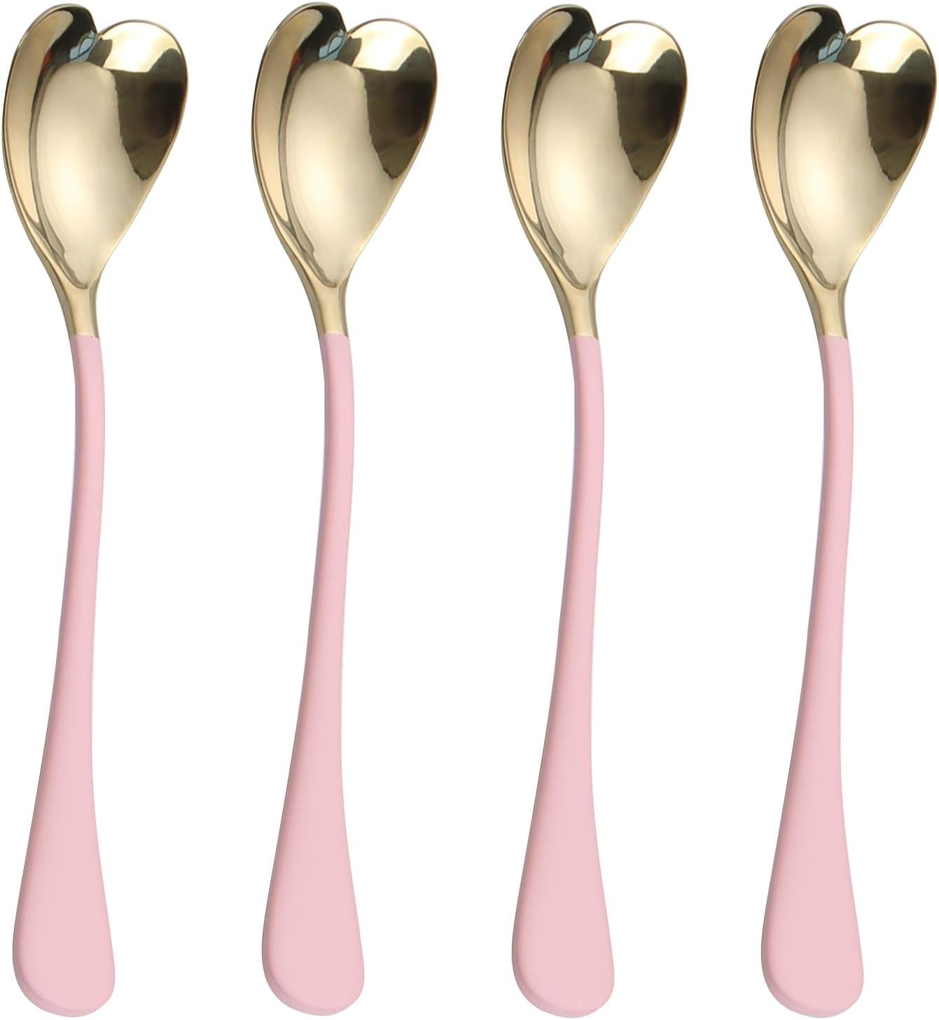 4 Pieces Dessert Spoons, 6.7 inches,Pink Heart Shaped, 18/10 Stainless Steel Ice Cream Spoons