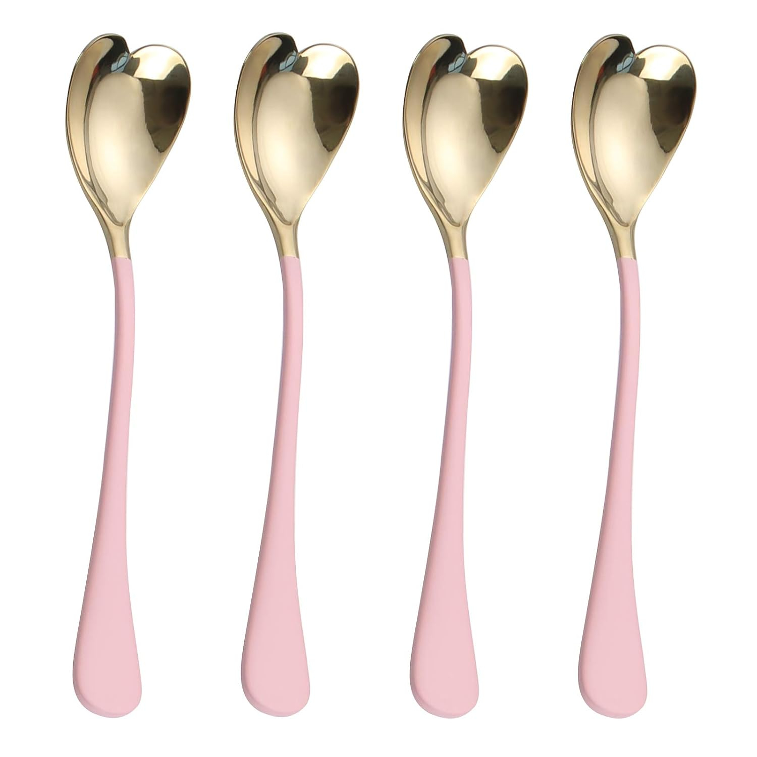 4 Pieces Dessert Spoons, 6.7 inches,Pink Heart Shaped, 18/10 Stainless Steel Ice Cream Spoons